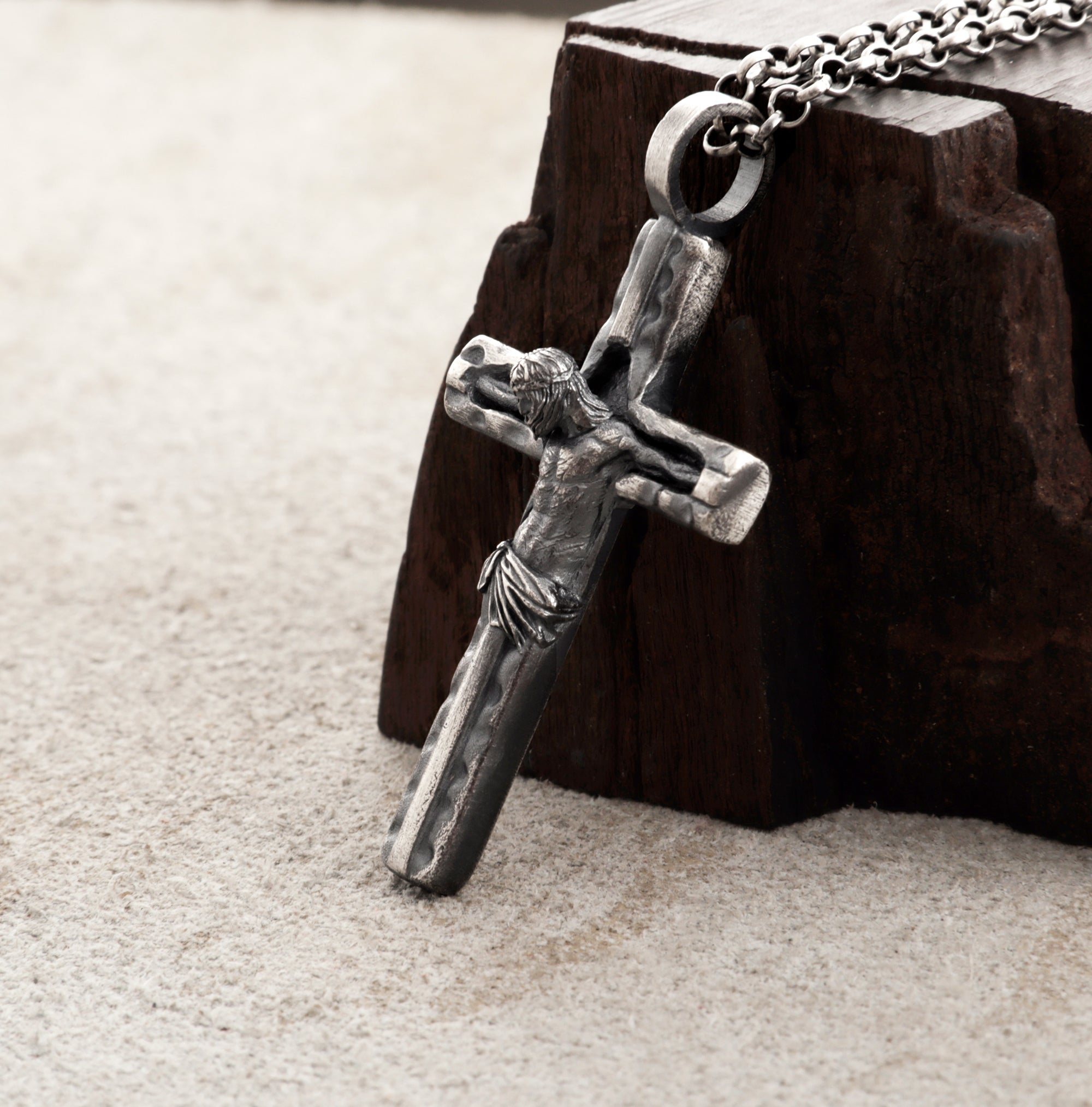 Sacred Jesus Crucifix Pendant, Engravable Solid 925 Sterling Silver Christian Faith Cross Necklace
