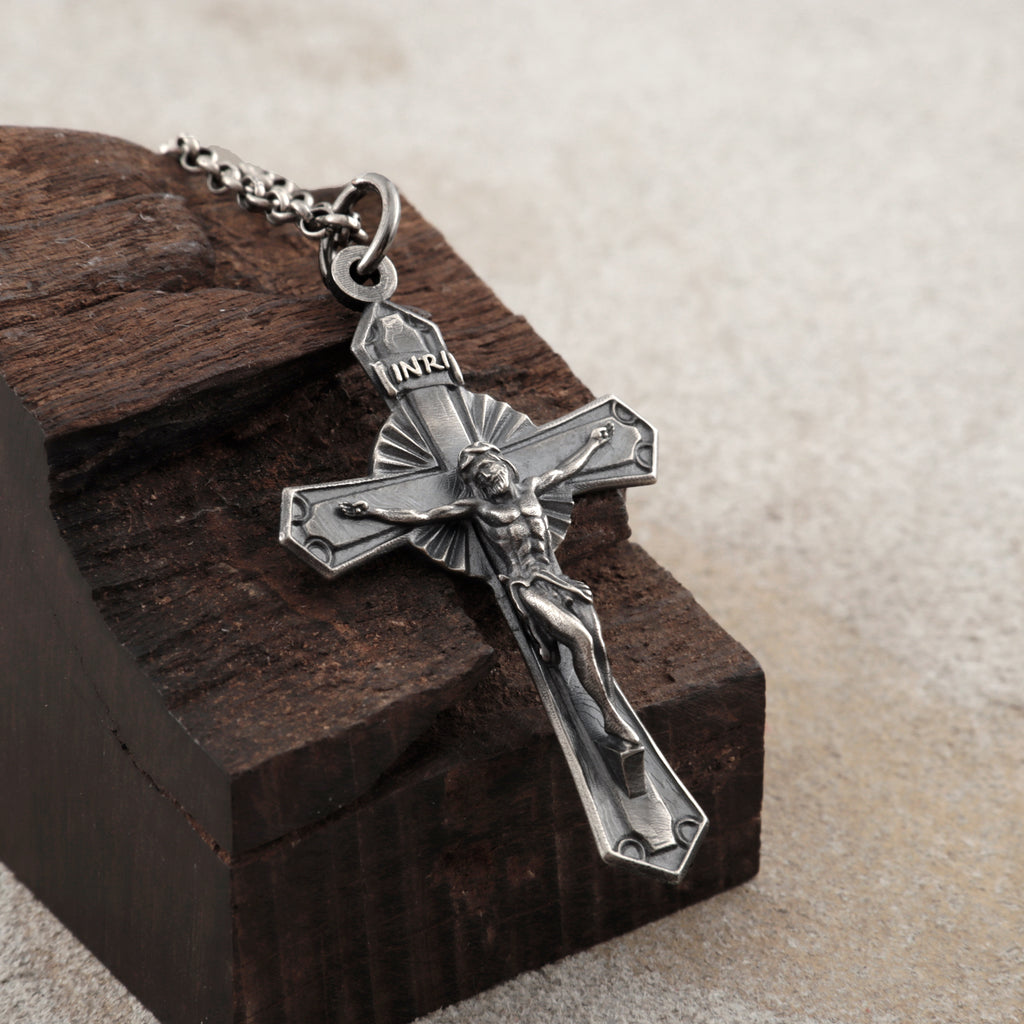 925 Sterling Silver Holy Crucifix Necklace, Sacred Jesus Cross Pendant for Faith & Protection
