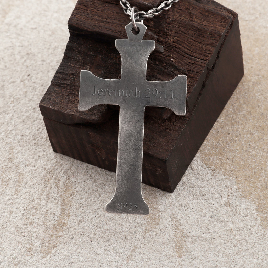 Sacred Chi-Rho Crucifix Pendant, Engravable 925 Sterling Silver Holy Christ Faith Cross