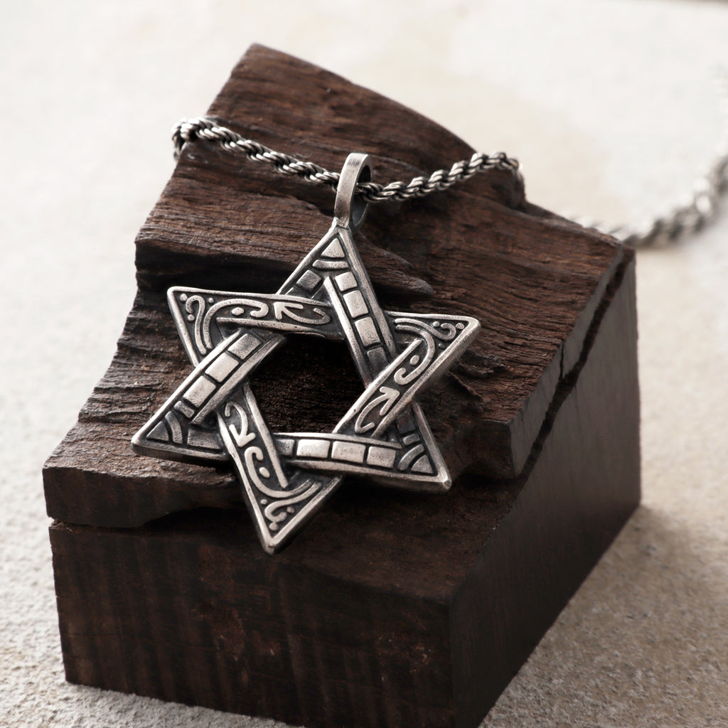 925 Sterling Silver Star of David Pendant, Vintage Hexagram Protection Necklace