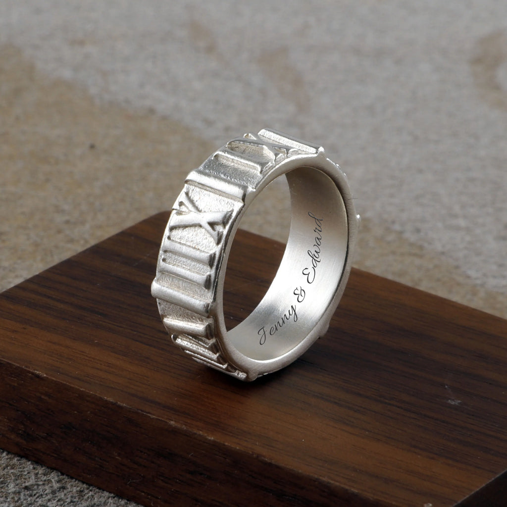 Custom Engraved Vintage 925 Sterling Silver Roman Numeral Men Ring