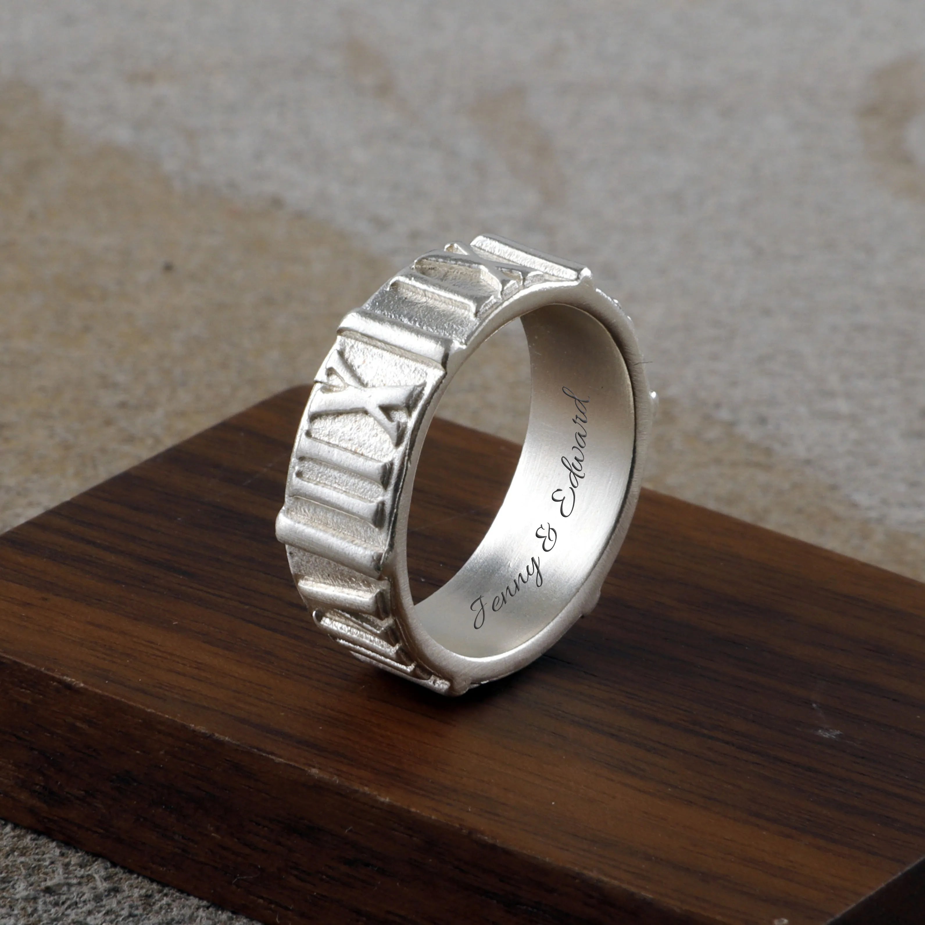 Custom Engraved Vintage 925 Sterling Silver Roman Numeral Men Ring