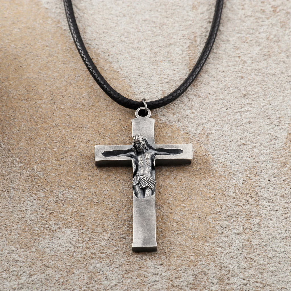 Divine Redemption Sunken Crucifix, Heavy Oxidized 925 Sterling Silver Talisman