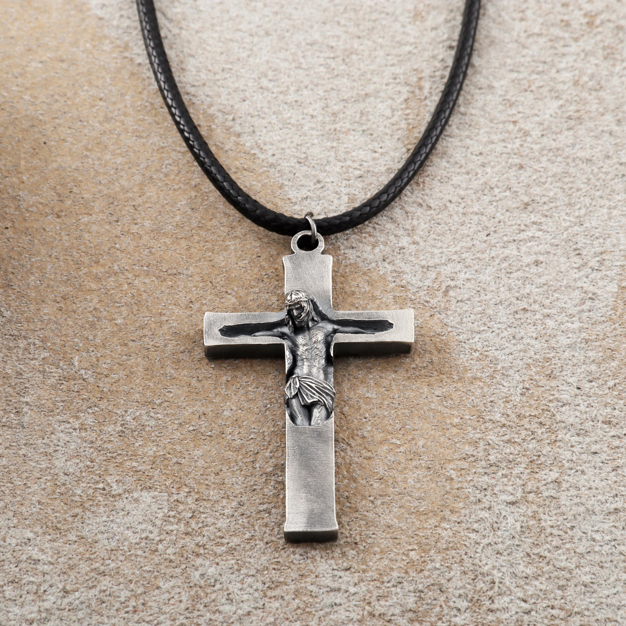 Divine Redemption Sunken Crucifix, Heavy Oxidized 925 Sterling Silver Talisman