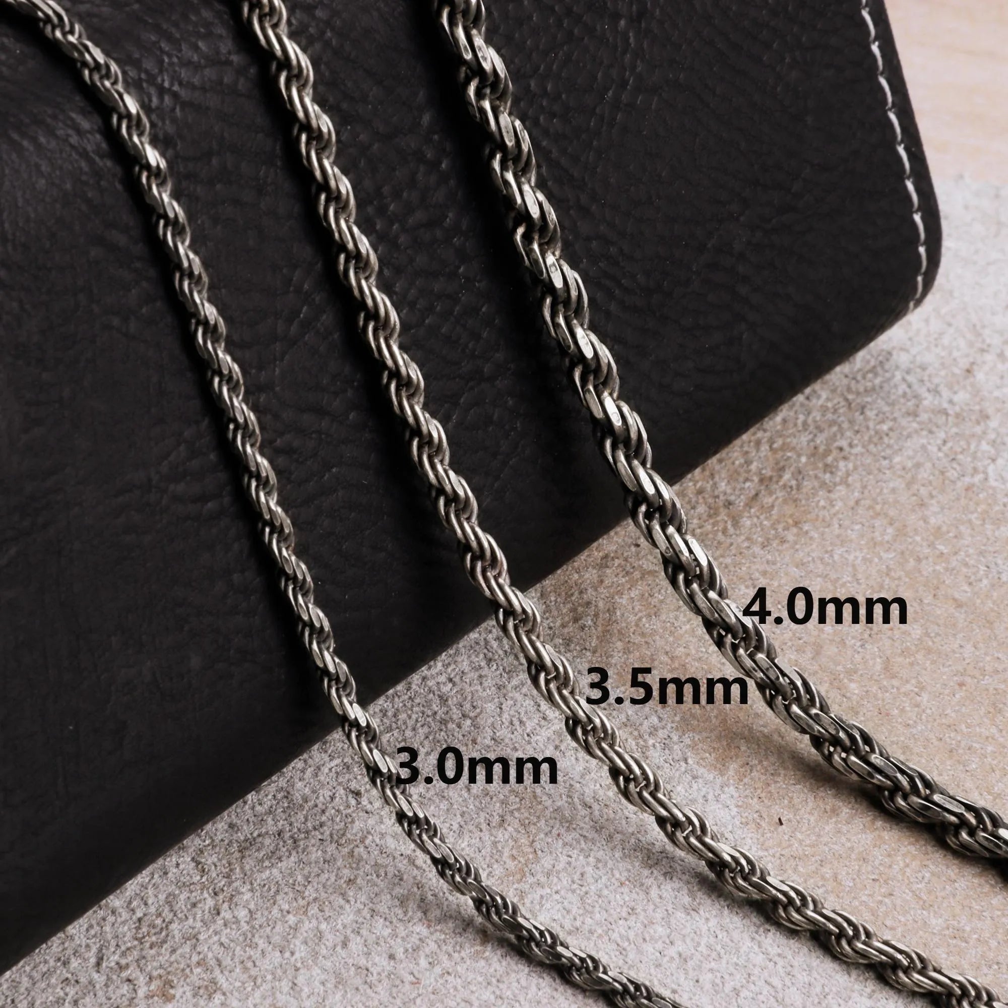 Men's 925 Sterling Silver Rope Chain with Spring Clasp for Pendant