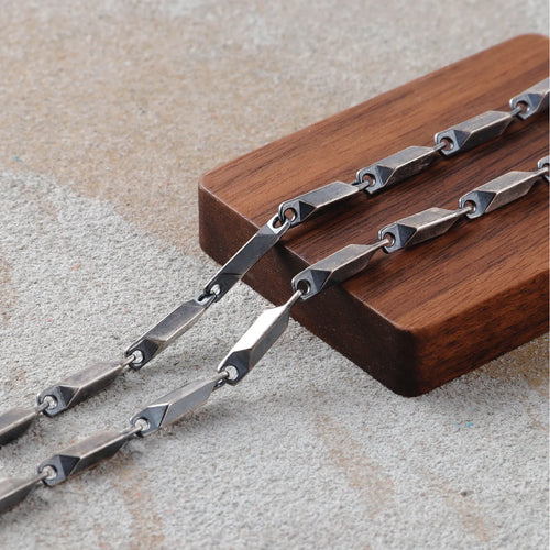 925 Sterling Silver 3.5mm Twist Bar Link Chain, Masculine Men Necklace Gift for Him