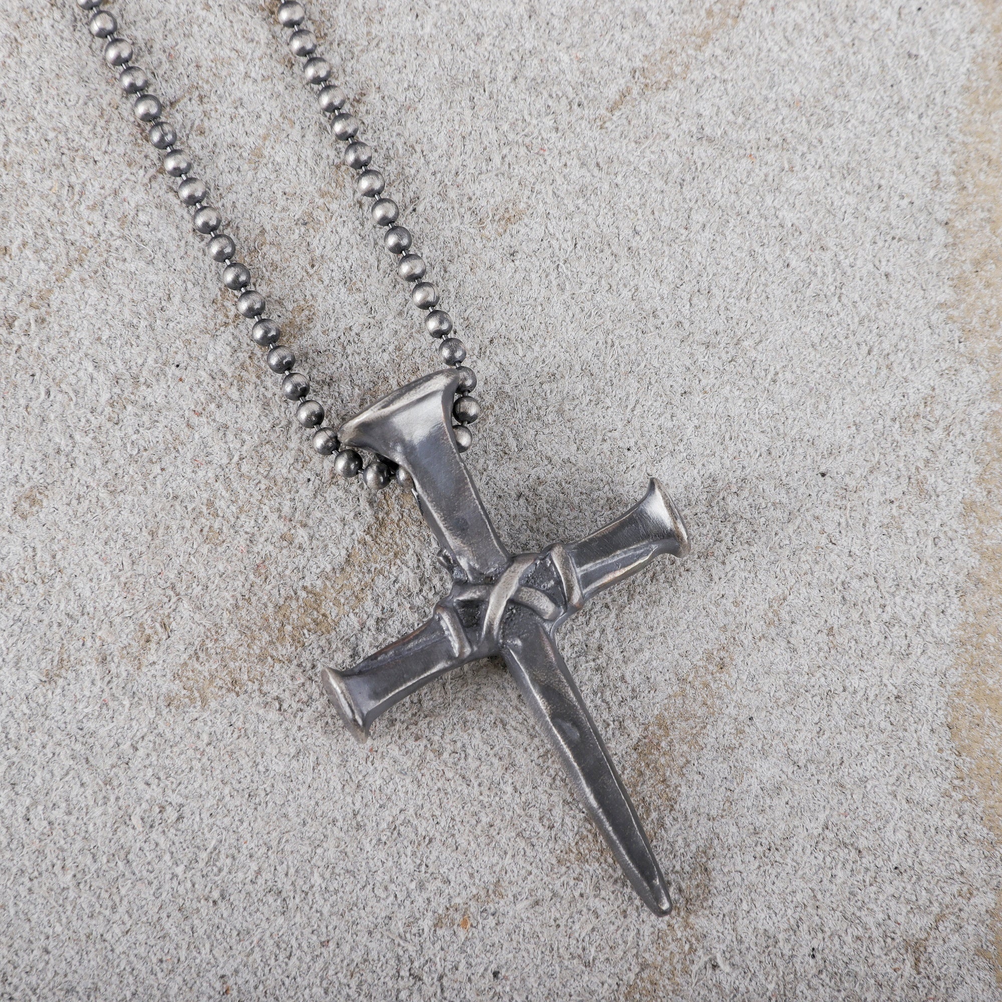 Sacred Grace Crucifixion Nails Cross Necklace, Oxidized 925 Sterling Silver Devotional Faith Pendant