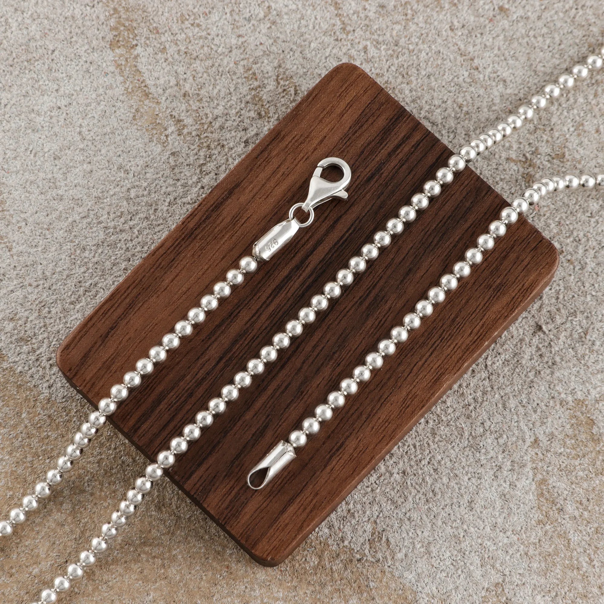 Unisex Solid 925 Sterling Silver 2.5mm Bead Ball Chain-Minimalist Necklace