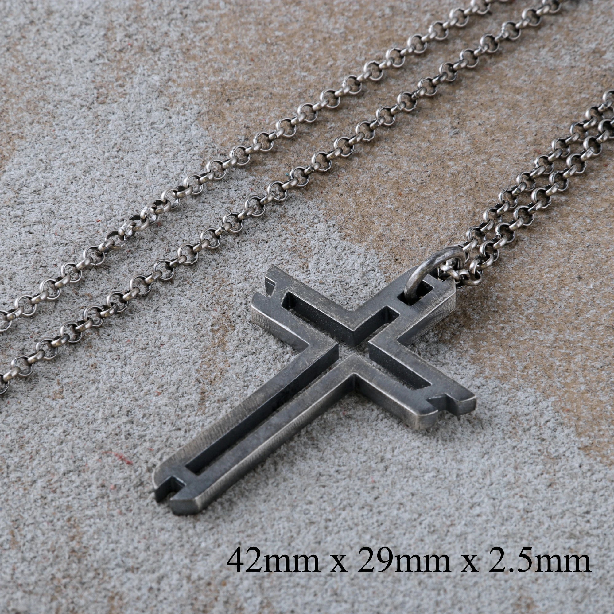 Sacred Path Hollow Cross Pendant, Oxidized 925 Sterling Silver Vintage Faith Amulet Necklace