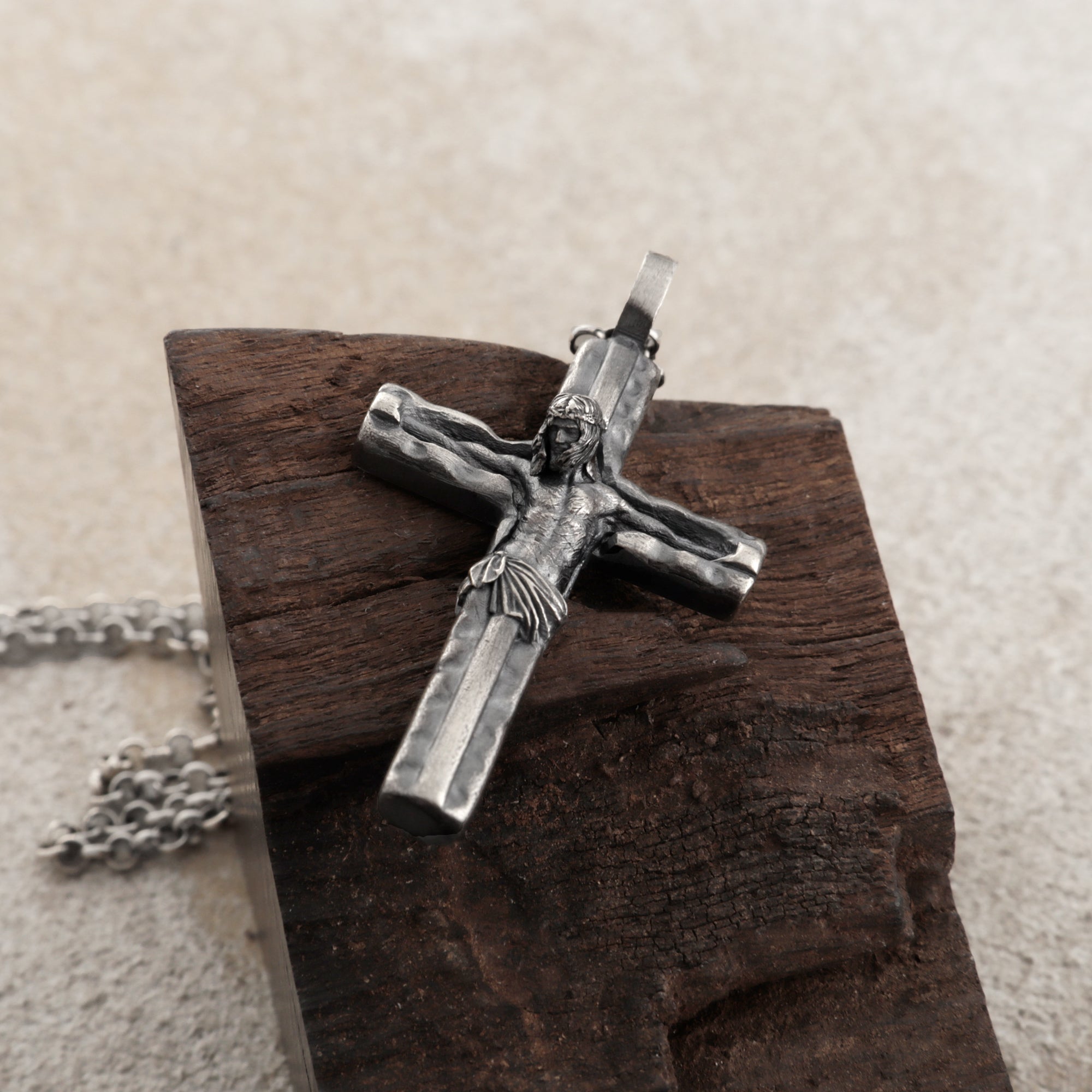Sacred Jesus Crucifix Pendant, Engravable Solid 925 Sterling Silver Christian Faith Cross Necklace