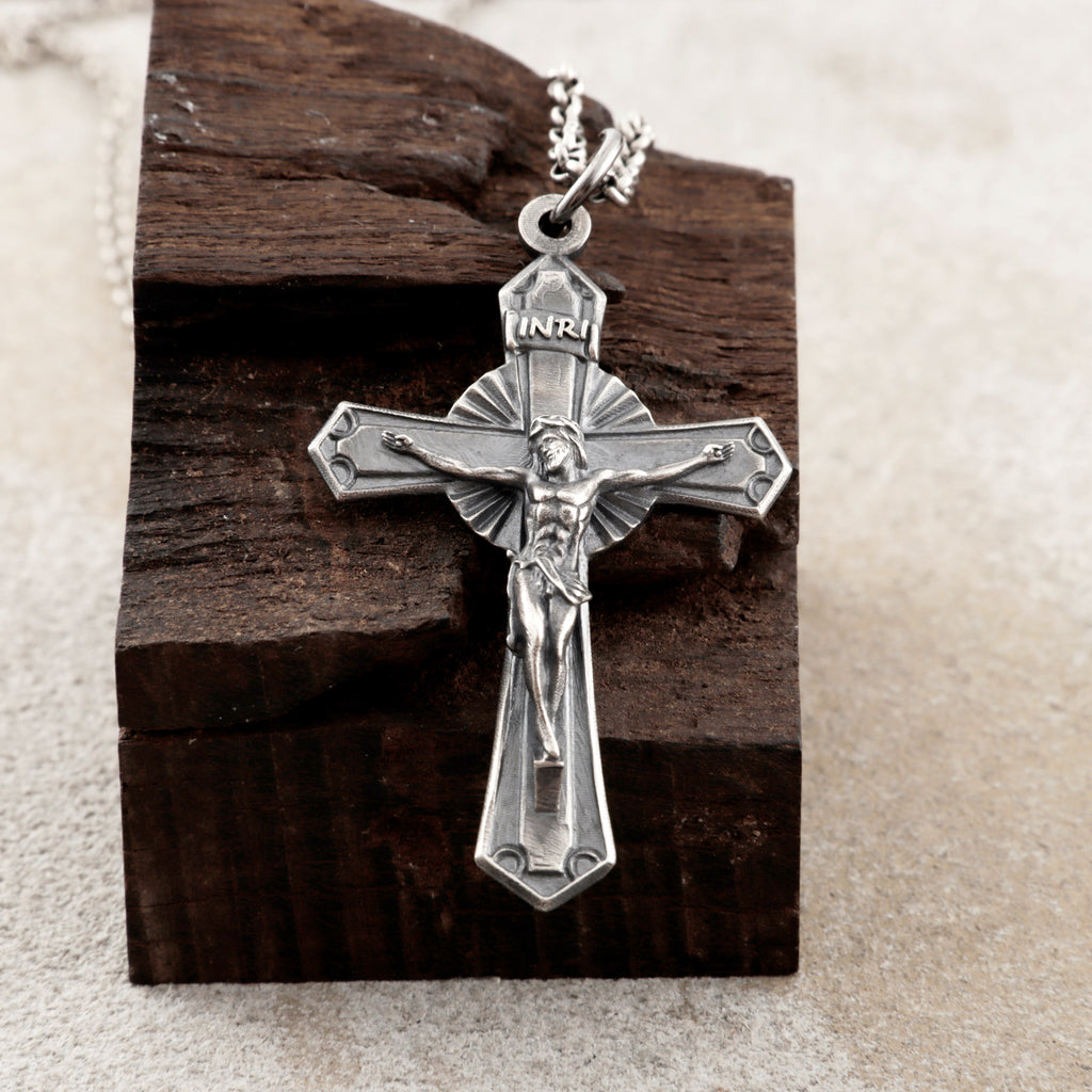 925 Sterling Silver Holy Crucifix Necklace, Sacred Jesus Cross Pendant for Faith & Protection