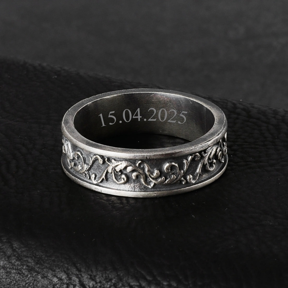 Personalized Vintage Acanthus Leaf 925 Sterling Silver Band, Custom Engraved Men's Ring