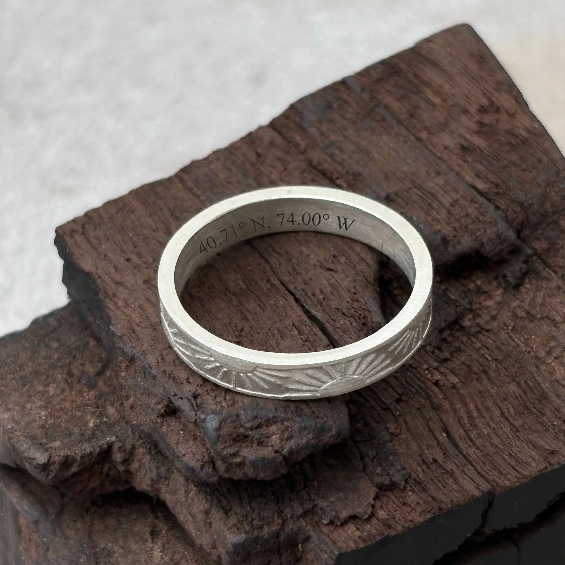 Unisex Sunrise Engraved Solid 925 Sterling Silver Ring-Personalized Memory Band, Wedding Bands