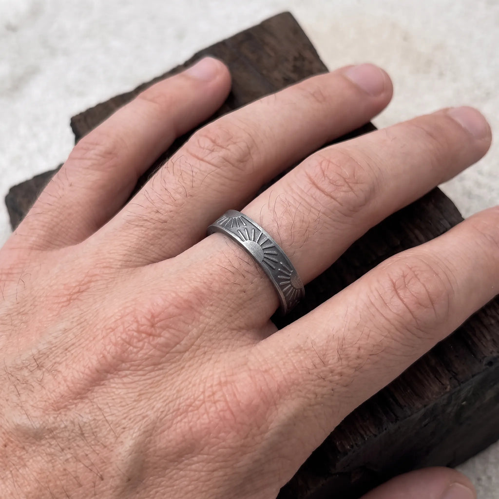 Unisex Sunrise Engraved Solid 925 Sterling Silver Ring-Personalized Memory Band, Wedding Bands