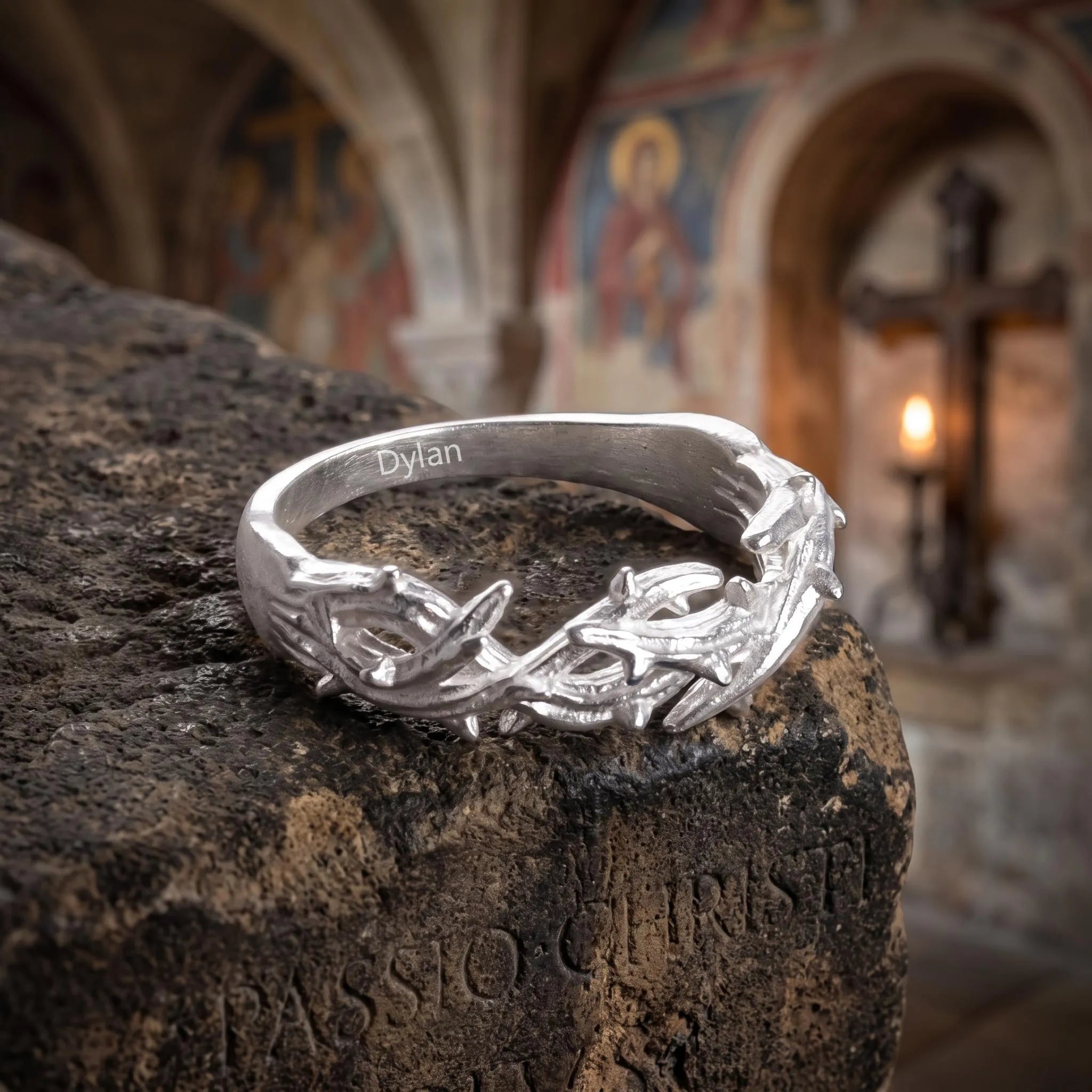 Custom Crown of Thorns 925 Sterling Silver Ring - Personalized Men's Gift