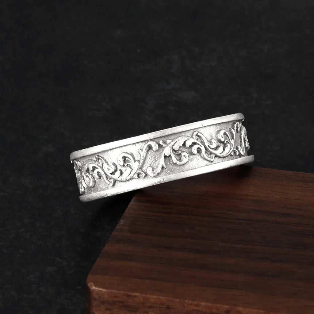 Personalized Vintage Acanthus Leaf 925 Sterling Silver Band, Custom Engraved Men's Ring