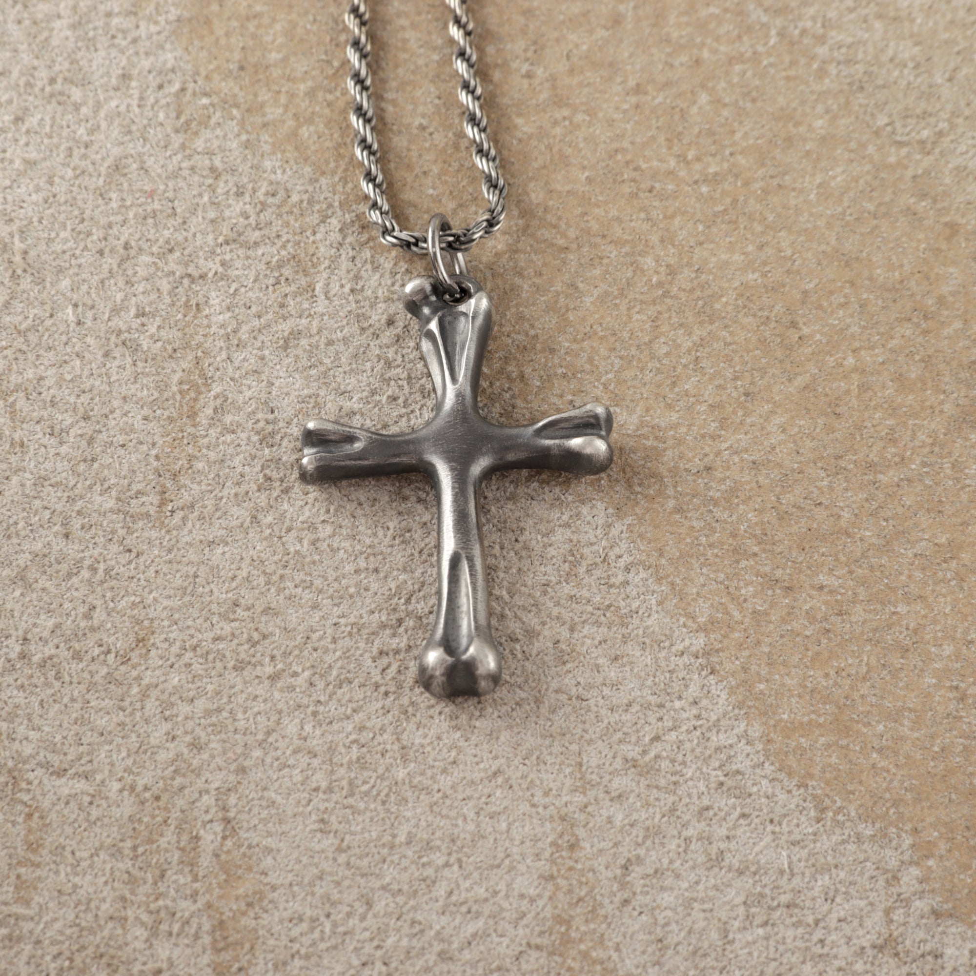 925 Sterling Silver Sculpted Skeletal Cross Durable Religious Pendant Necklace