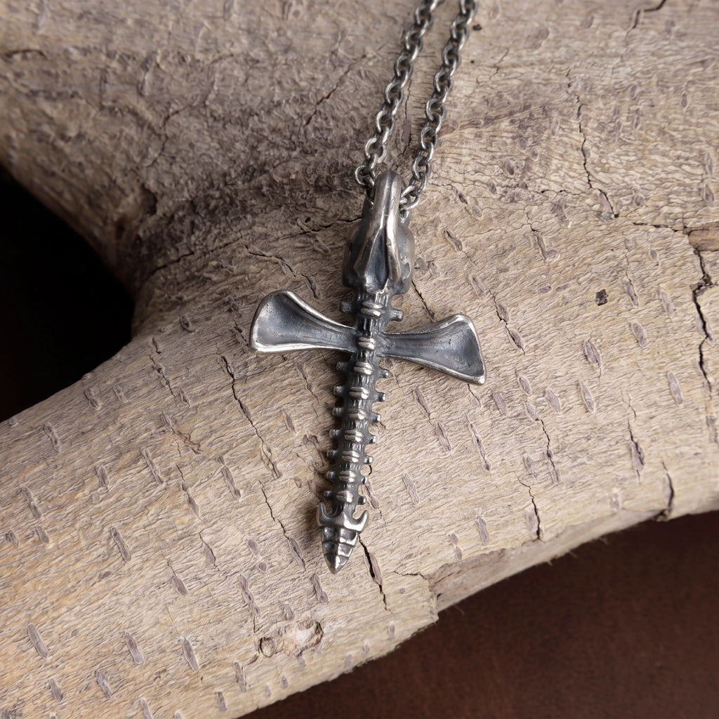 925 Sterling Silver Skull Spine Cross Pendant Symbolizing Victory Over Death And Faith