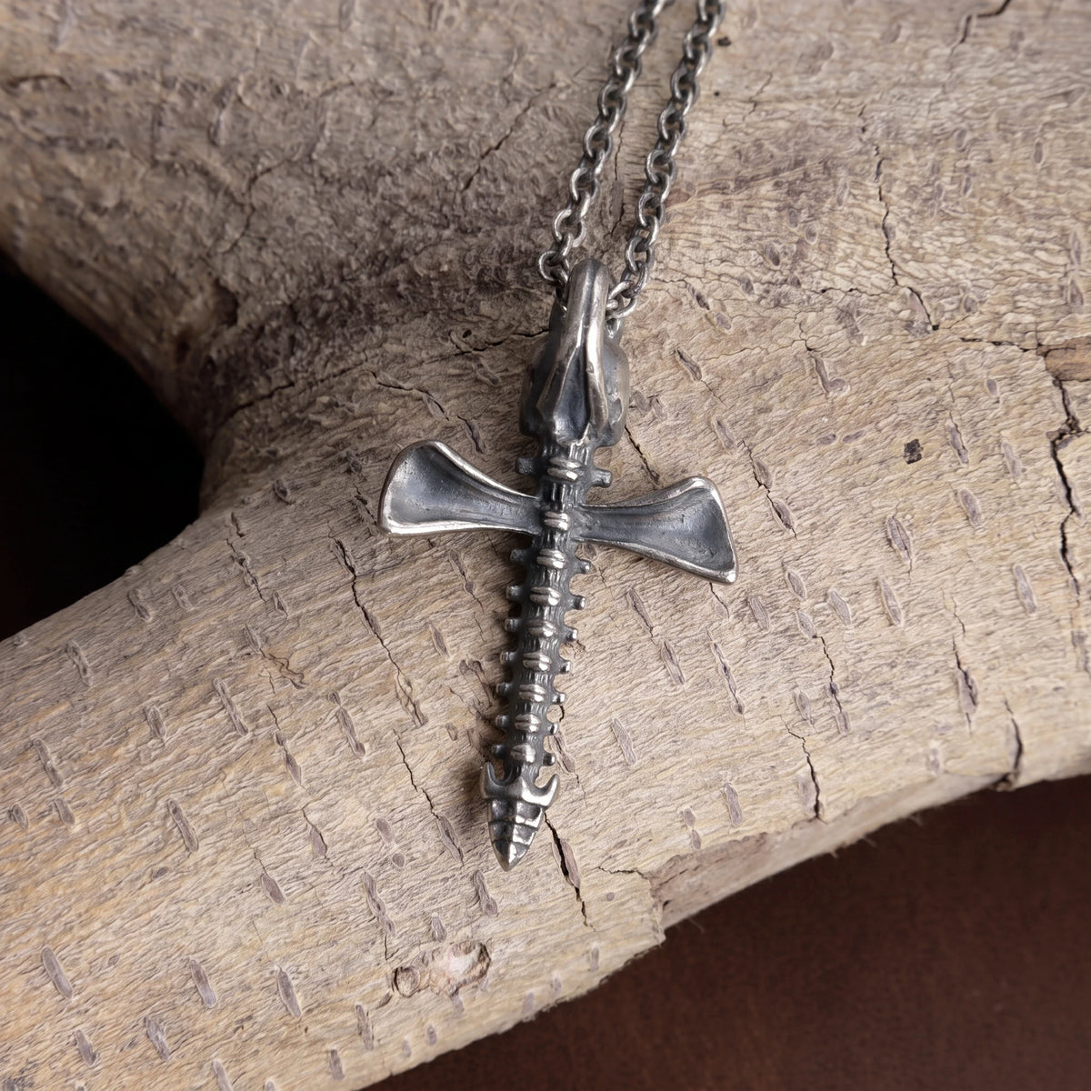 925 Sterling Silver Skull Spine Cross Pendant Symbolizing Victory Over Death And Faith