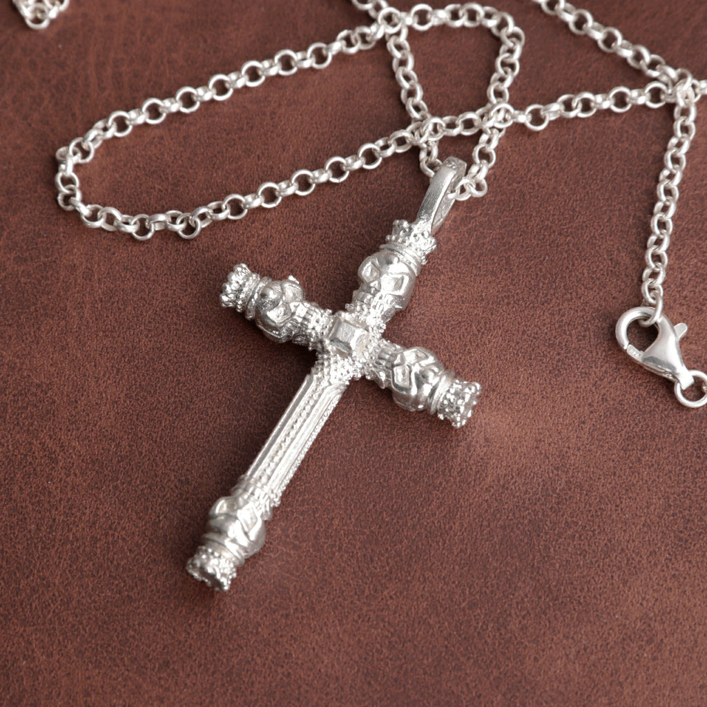 925 Sterling Silver Four Skull Cross Pendant Proclaiming Christ Victory Over Death