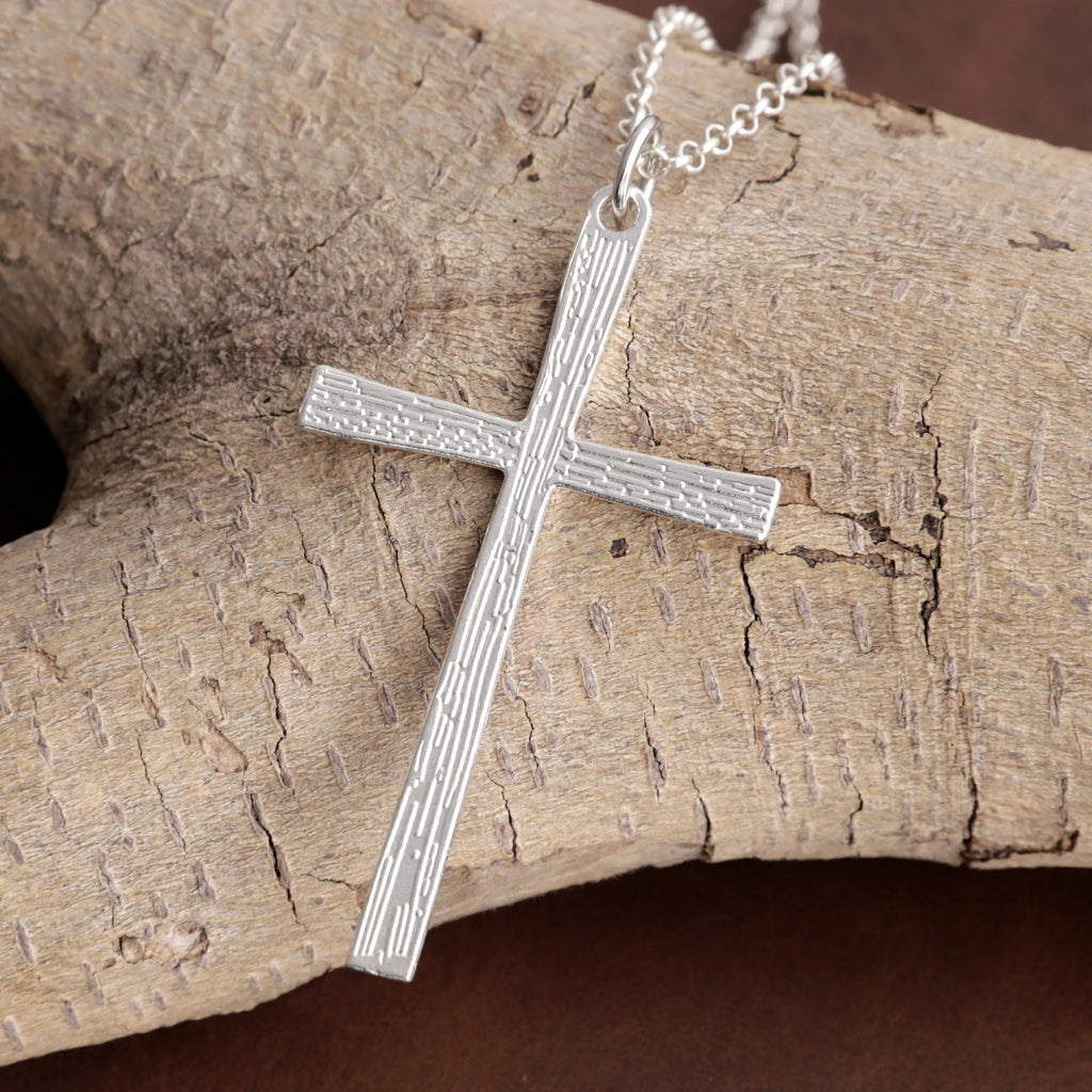 925 Sterling Silver Engravable Textured Cross Pendant Illuminated By Divine Grace