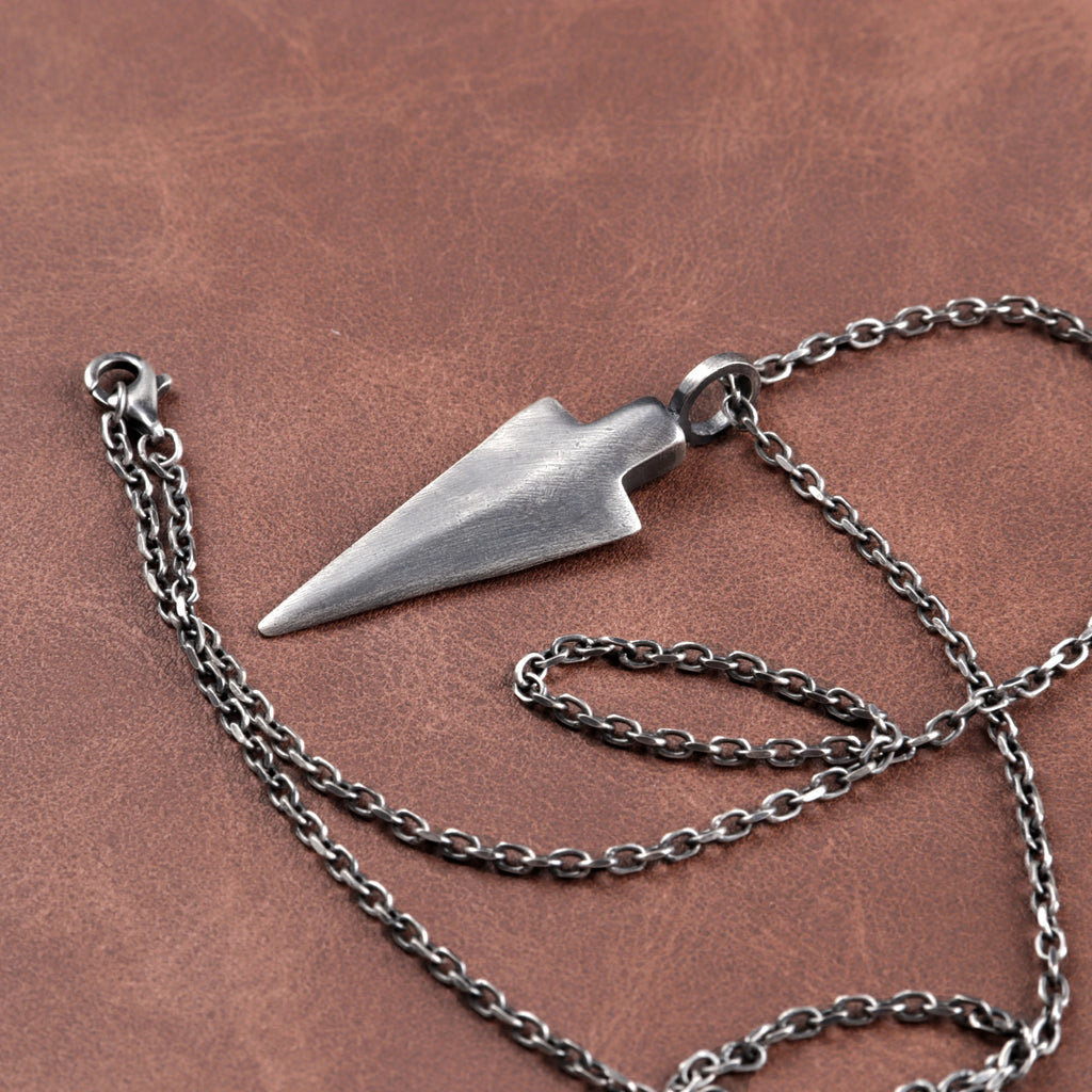 Personalized 925 Sterling Silver Arrowhead Pendant Necklace for Men, Engraved Gift