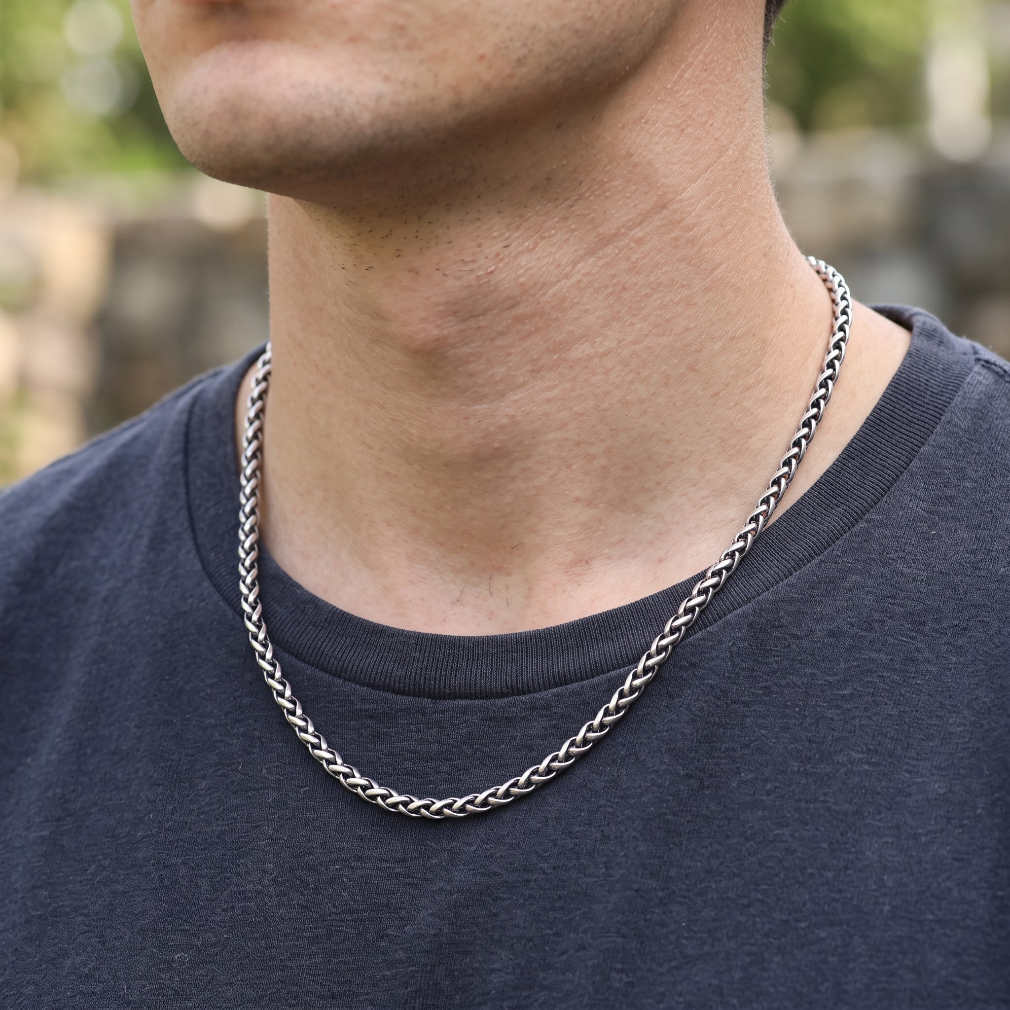 Men's 925 Sterling Silver Wheat Chain Necklace-Chunky Link