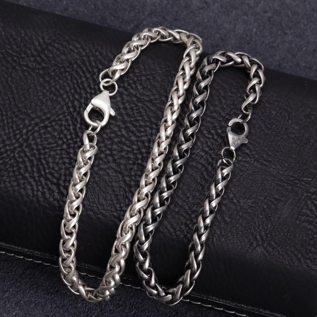 Unisex Sterling Silver Wheat Chain Anklet | Oxidized & Polished