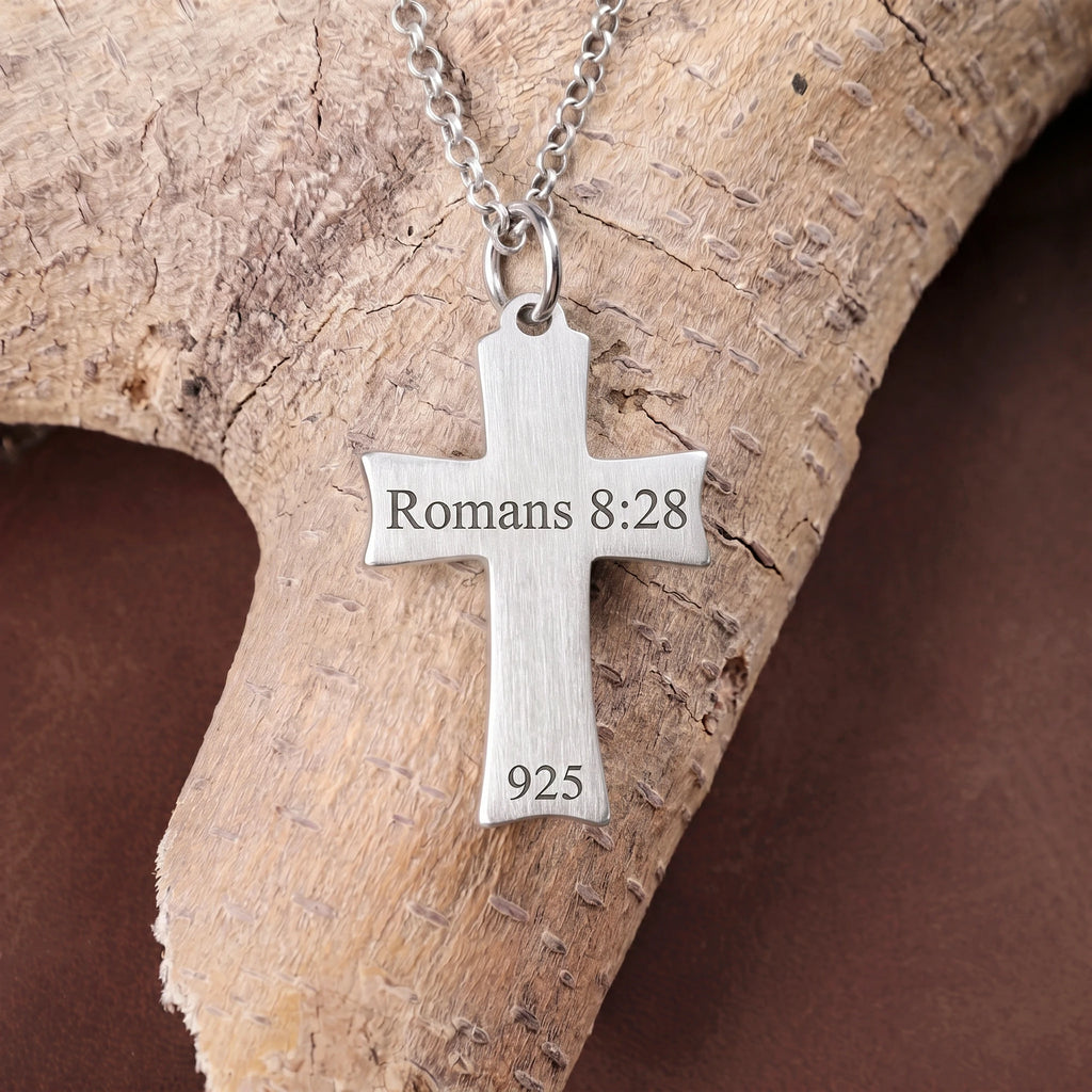 925 Sterling Silver Layered Beveled Cross Durable Custom Engravable Pendant