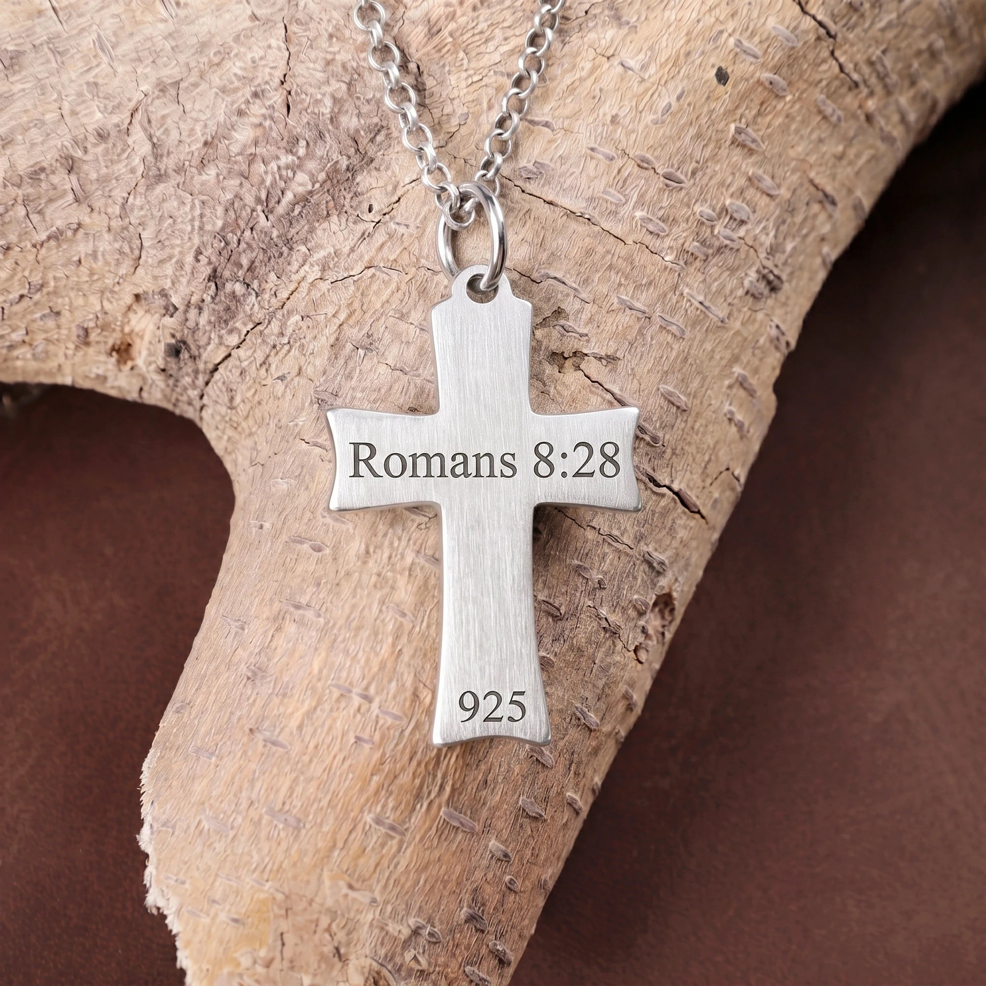 925 Sterling Silver Layered Beveled Cross Durable Custom Engravable Pendant