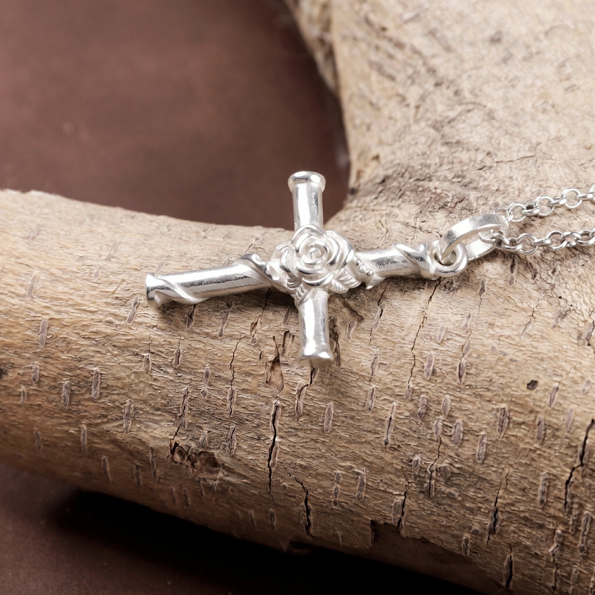 925 Sterling Silver Rose Cross Durable Faith Pendant Necklace Gift for Women