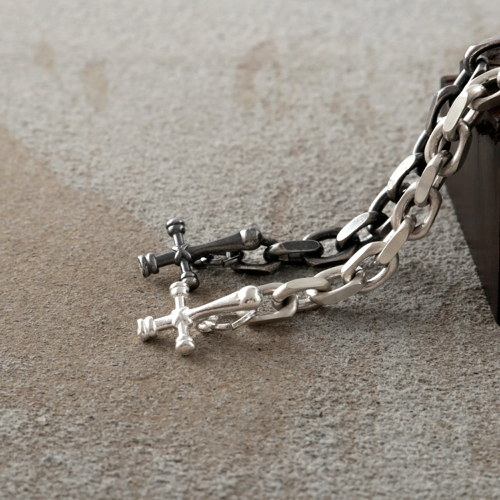 925 Sterling Silver Horseshoe Shackle Crucifix Bar Durable Link Chain Bracelet