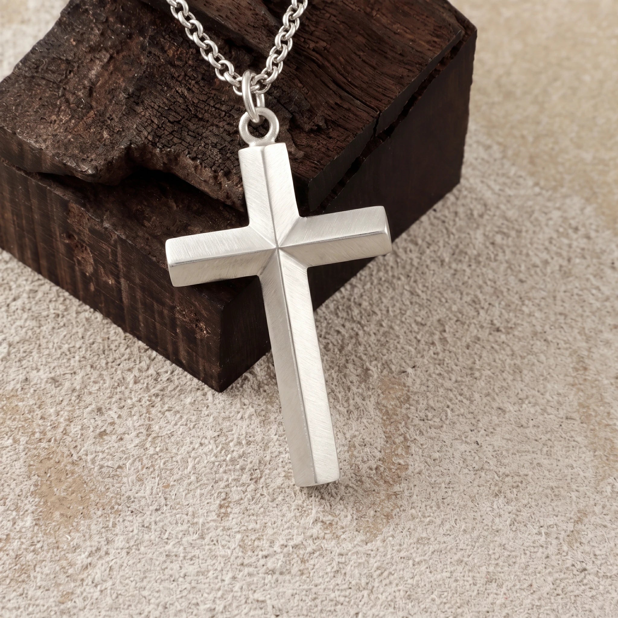 925 Sterling Silver Spiritual Beveled Prism Cross Durable Custom Engravable Necklace