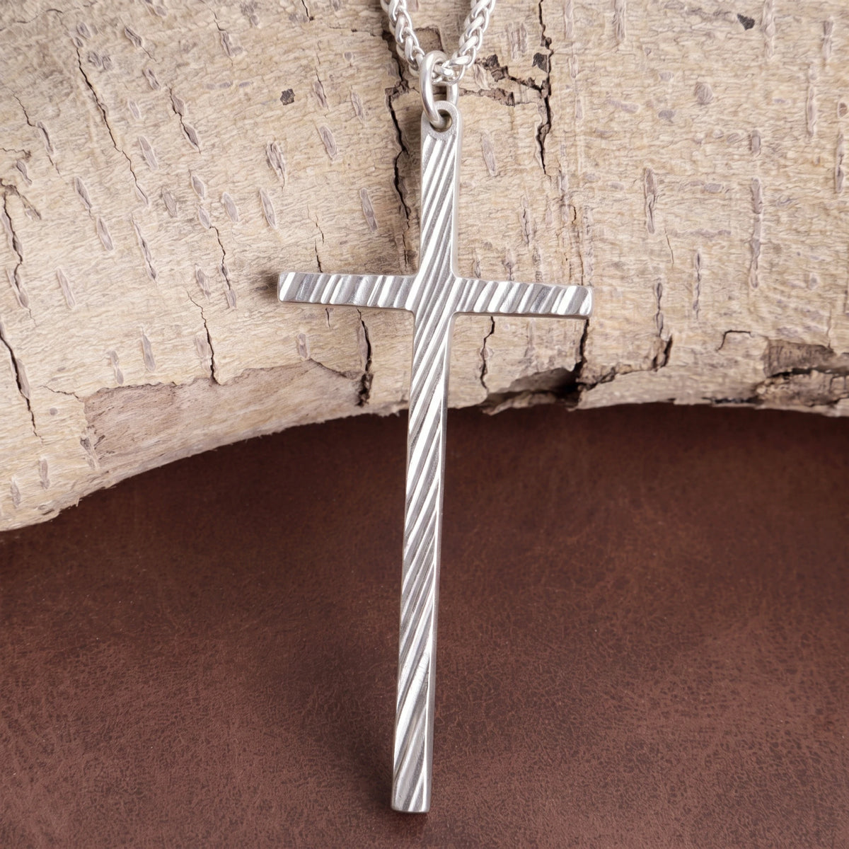 925 Sterling Silver Spiral Grooved Cross Pendant Anchored In Sacred Redemption