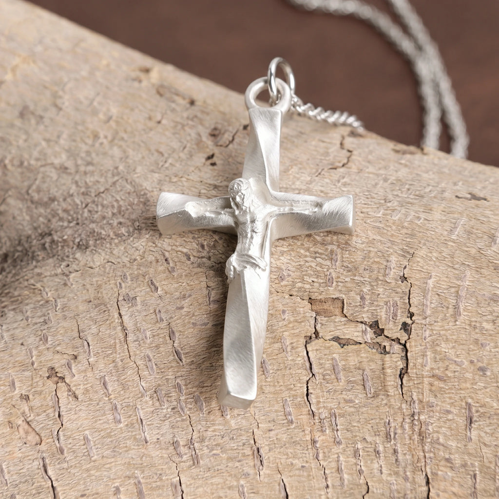 925 Sterling Silver Twisted Crucifix Pendant for Sacred Blessing & Divine Faith