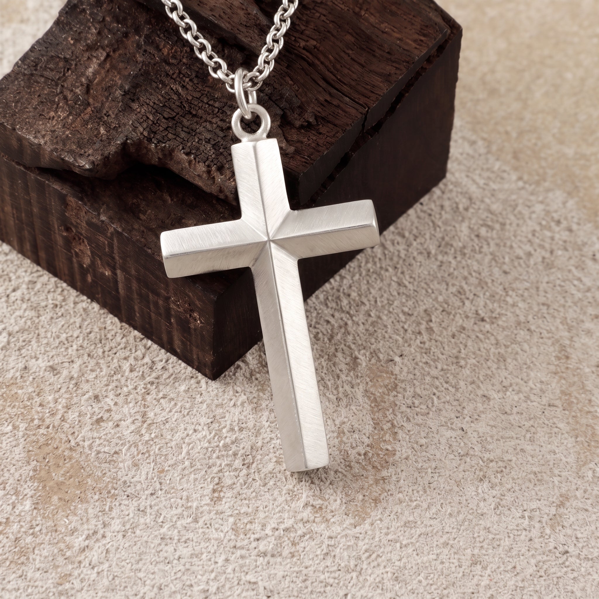925 Sterling Silver Spiritual Beveled Prism Cross Durable Custom Engravable Necklace