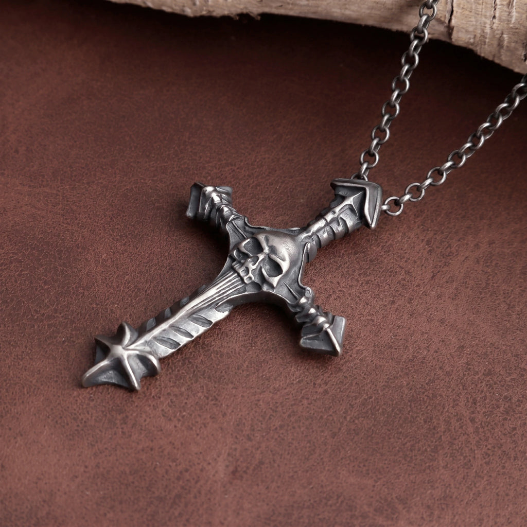 925 Sterling Silver Engravable Skull Cross Pendant Guarding Your Faith In Divine Light