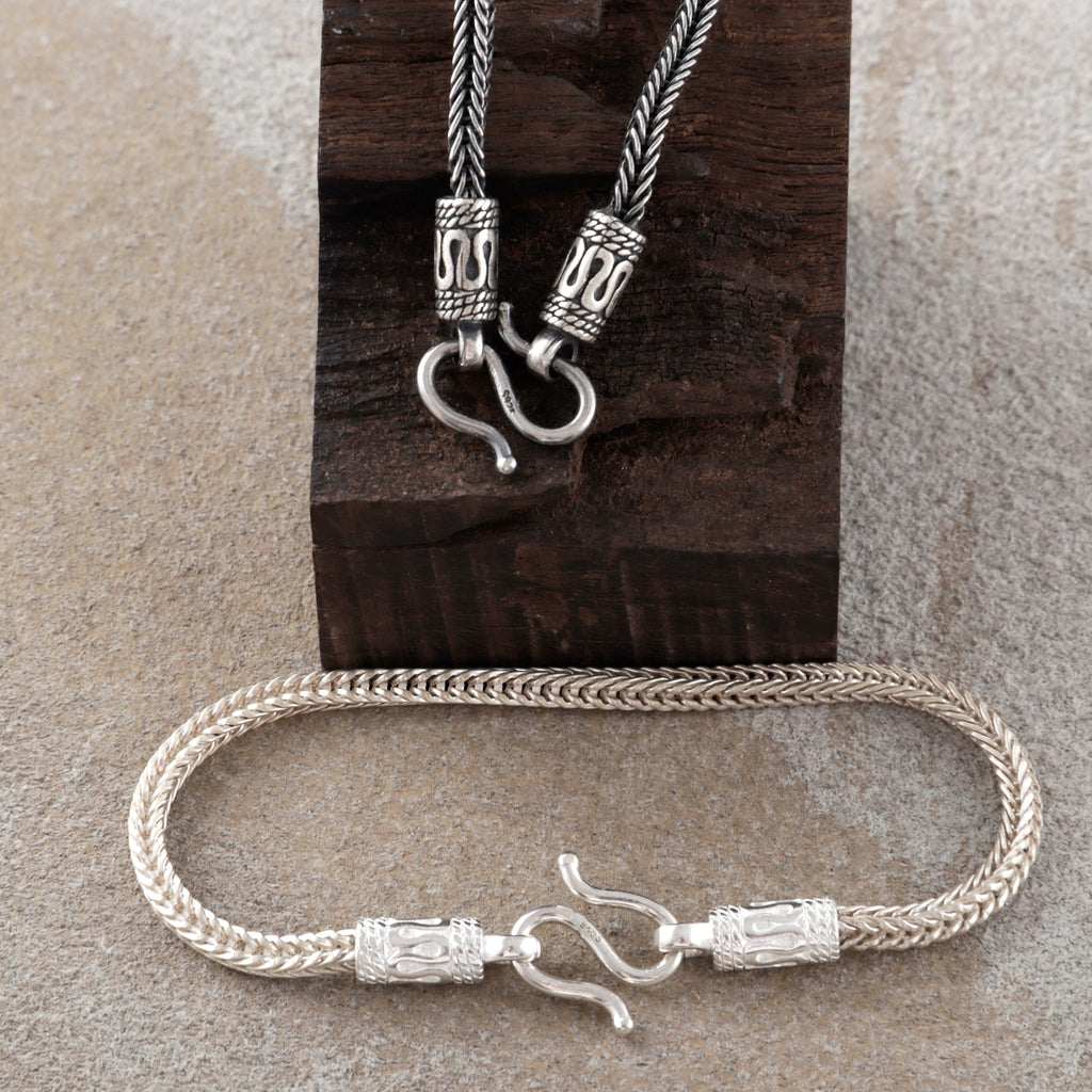 925 Sterling Silver Square Foxtail Chain Durable Vintage Statement Bracelet