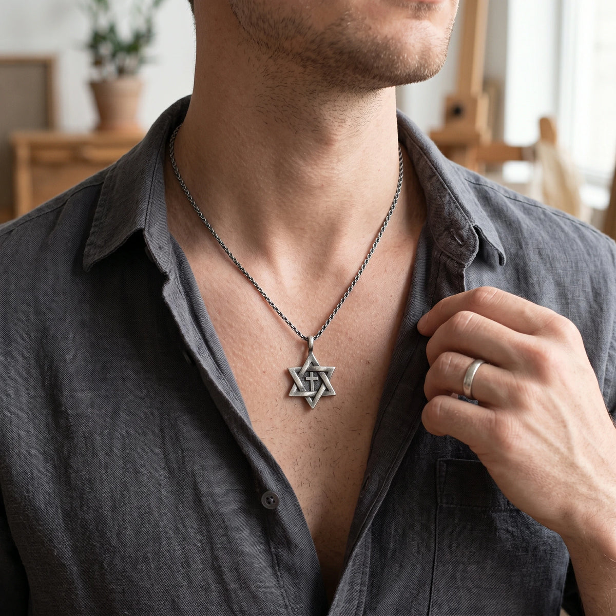 925 Sterling Silver Star of David Cross Durable Custom Engravable Necklace