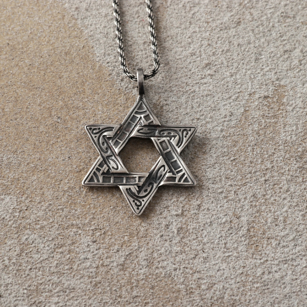 925 Sterling Silver Star of David Pendant, Vintage Hexagram Protection Necklace