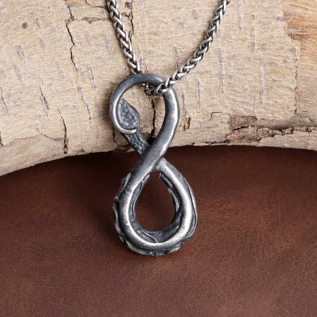 925 Sterling Silver Infinity Serpent Pendant Embodying Eternal Power