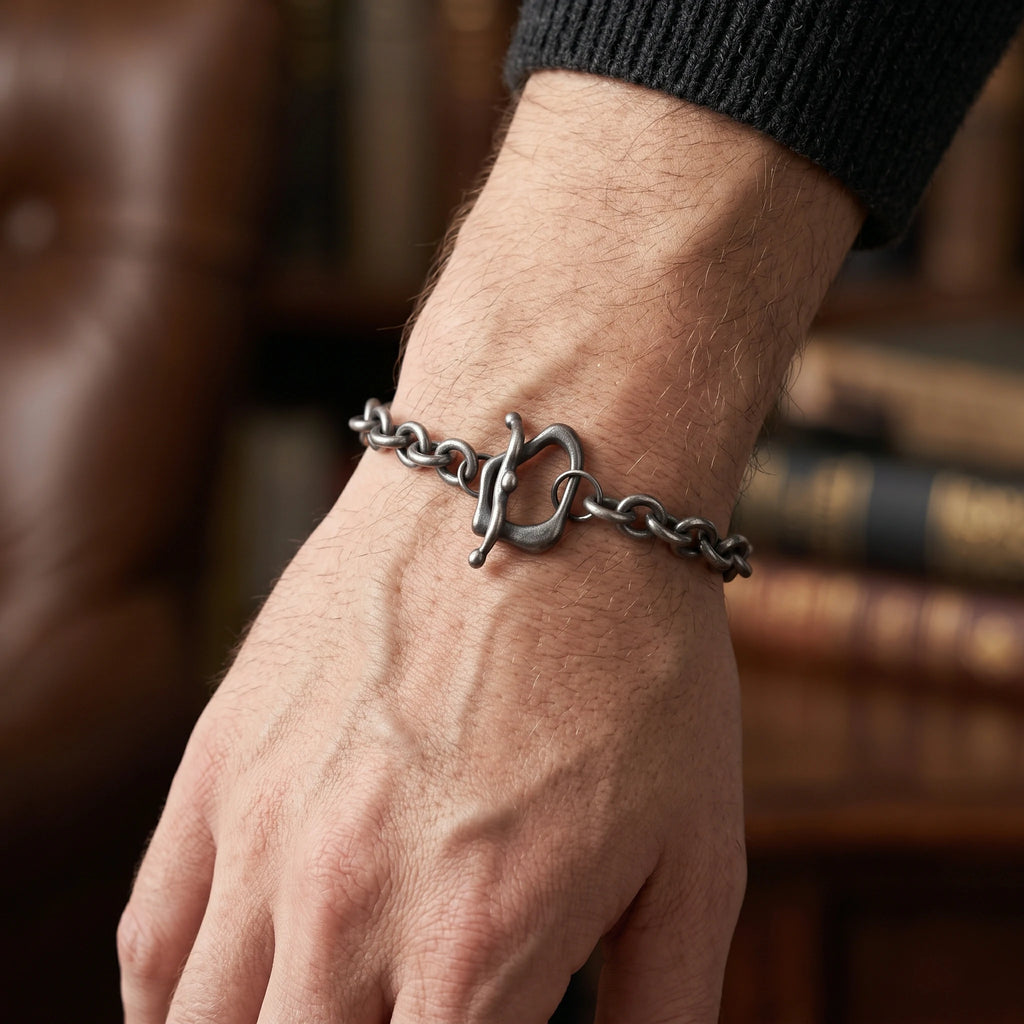 925 Sterling Silver Rolo Chain Bracelet With Artisanal Toggle Clasp For Daily Style