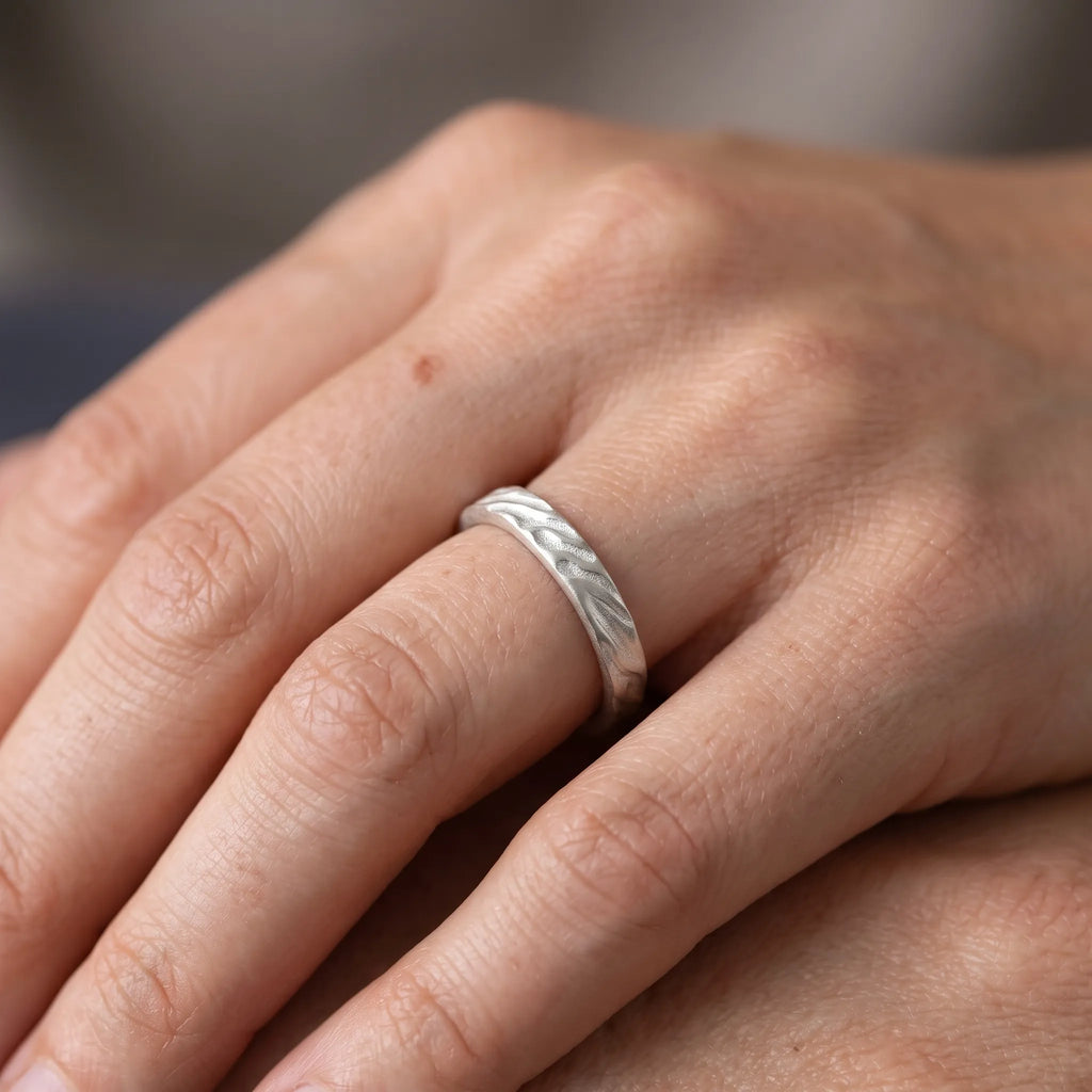 Custom Engraved Damascus 925 Solid Silver Ring, Unique Personalized Band Gift