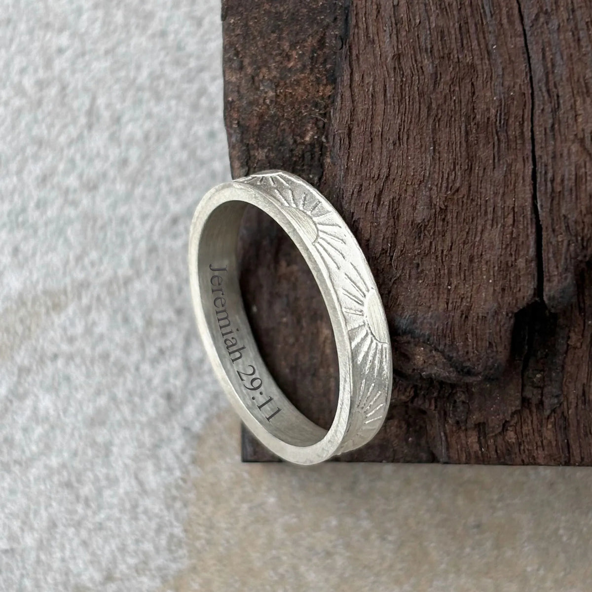 Unisex Sunrise Engraved Solid 925 Sterling Silver Ring-Personalized Memory Band, Wedding Bands