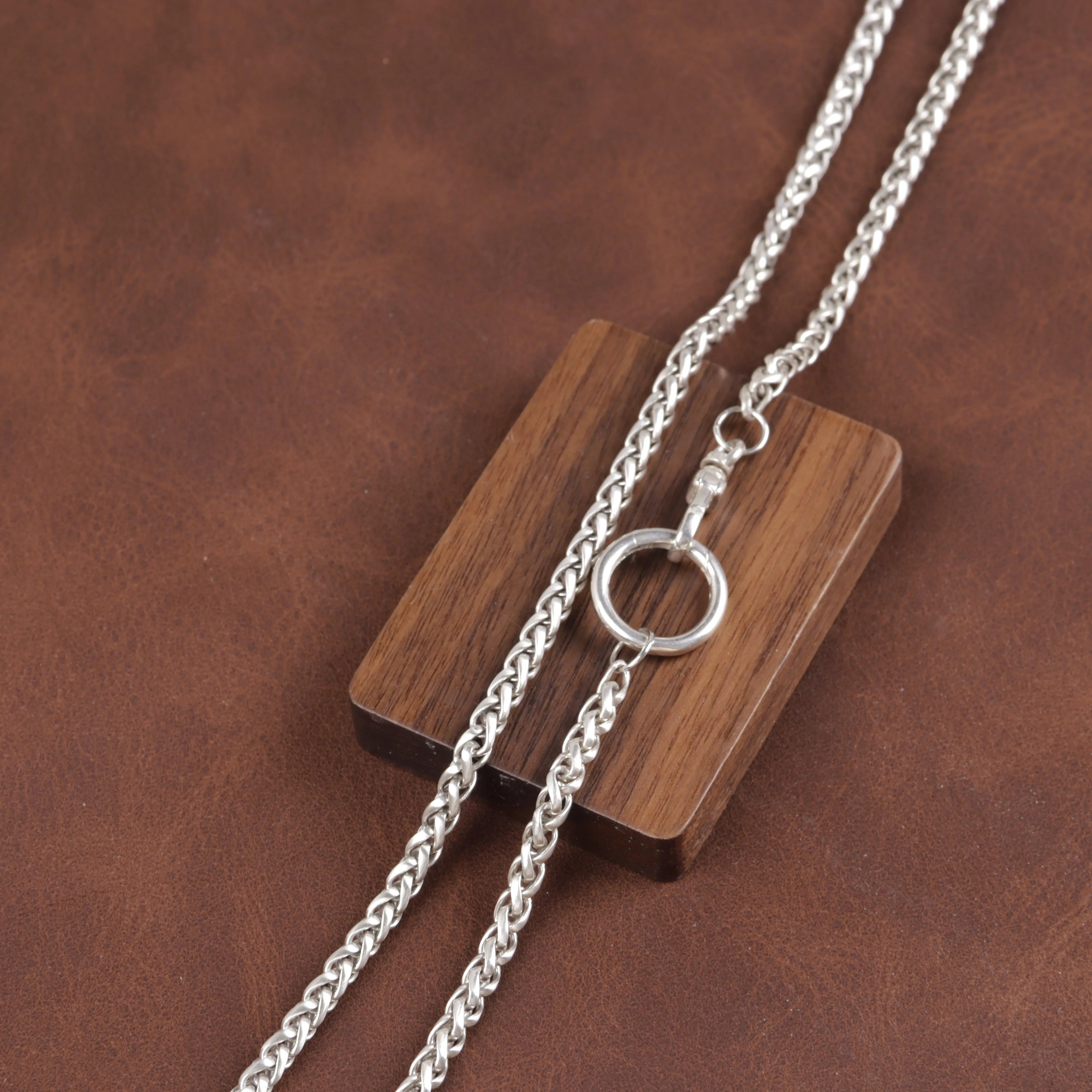 Unisex 925 Sterling Slver Wheat Chain Necklace with Spring Clasp-Pendant Holder