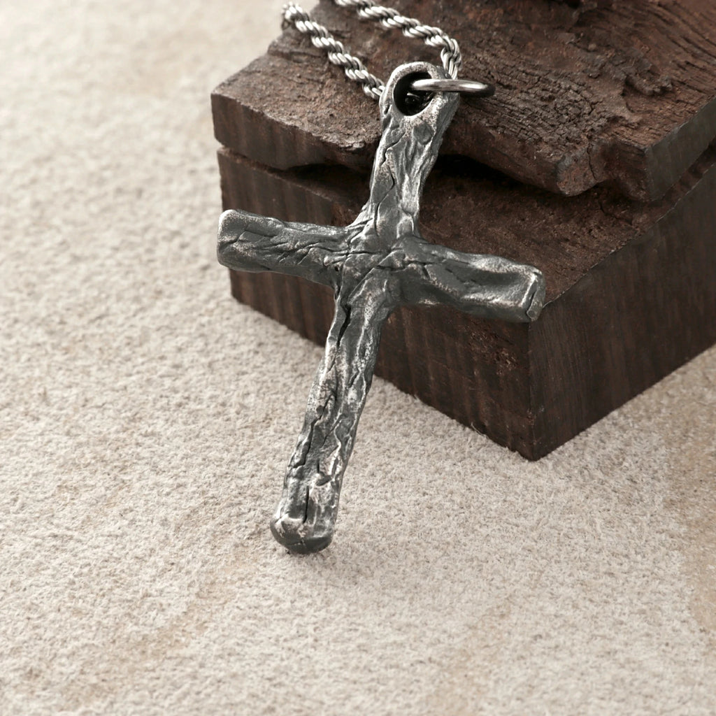 925 Sterling Silver Rustic Textured Holy Cross Durable Faith Pendant Necklace