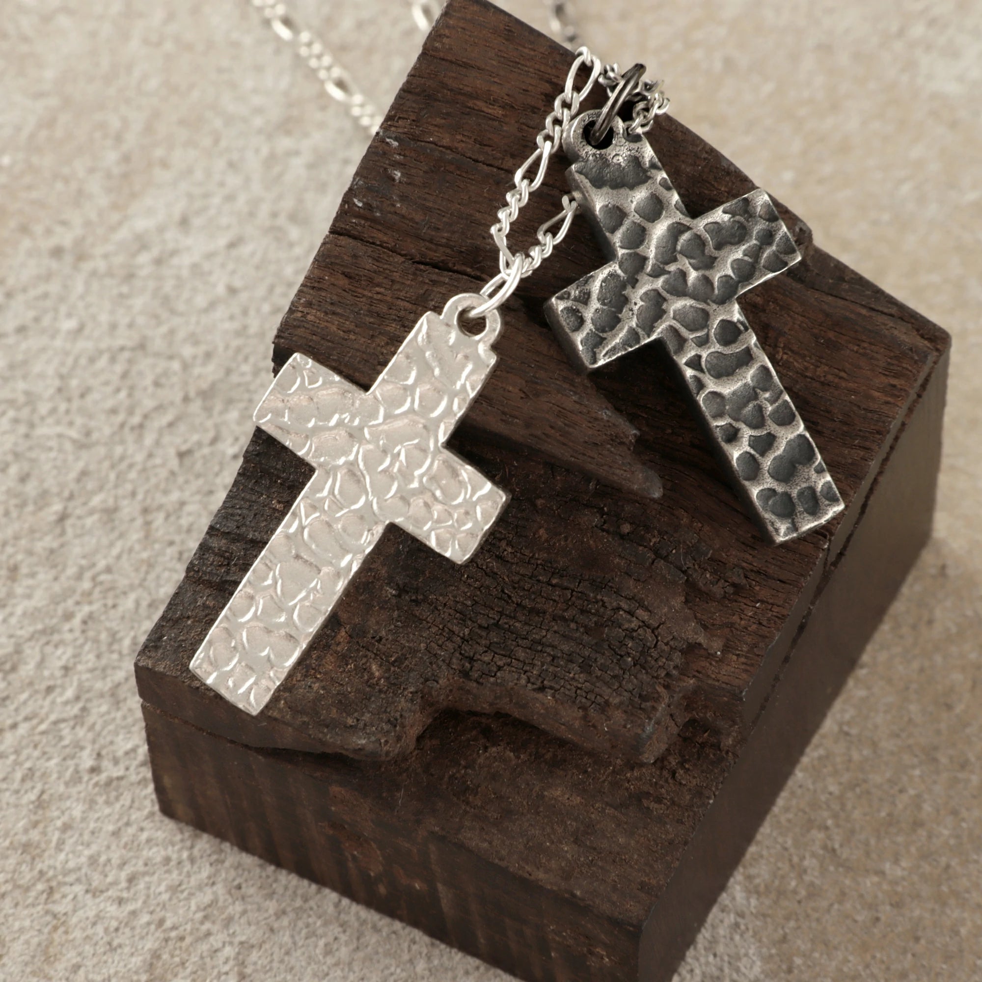 925 Sterling Silver Hammered Holy Cross Durable Custom Engravable Faith Pendant Necklace