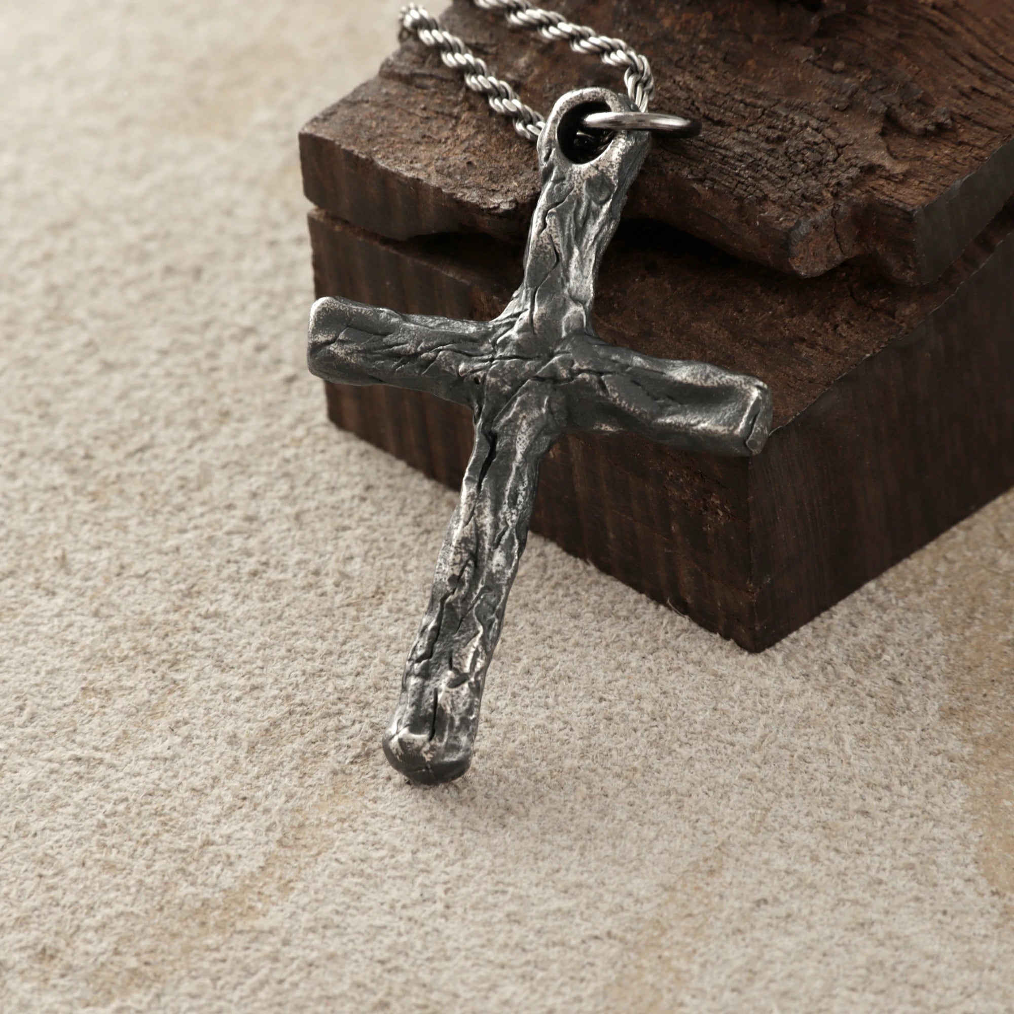 925 Sterling Silver Rustic Textured Holy Cross Durable Faith Pendant Necklace