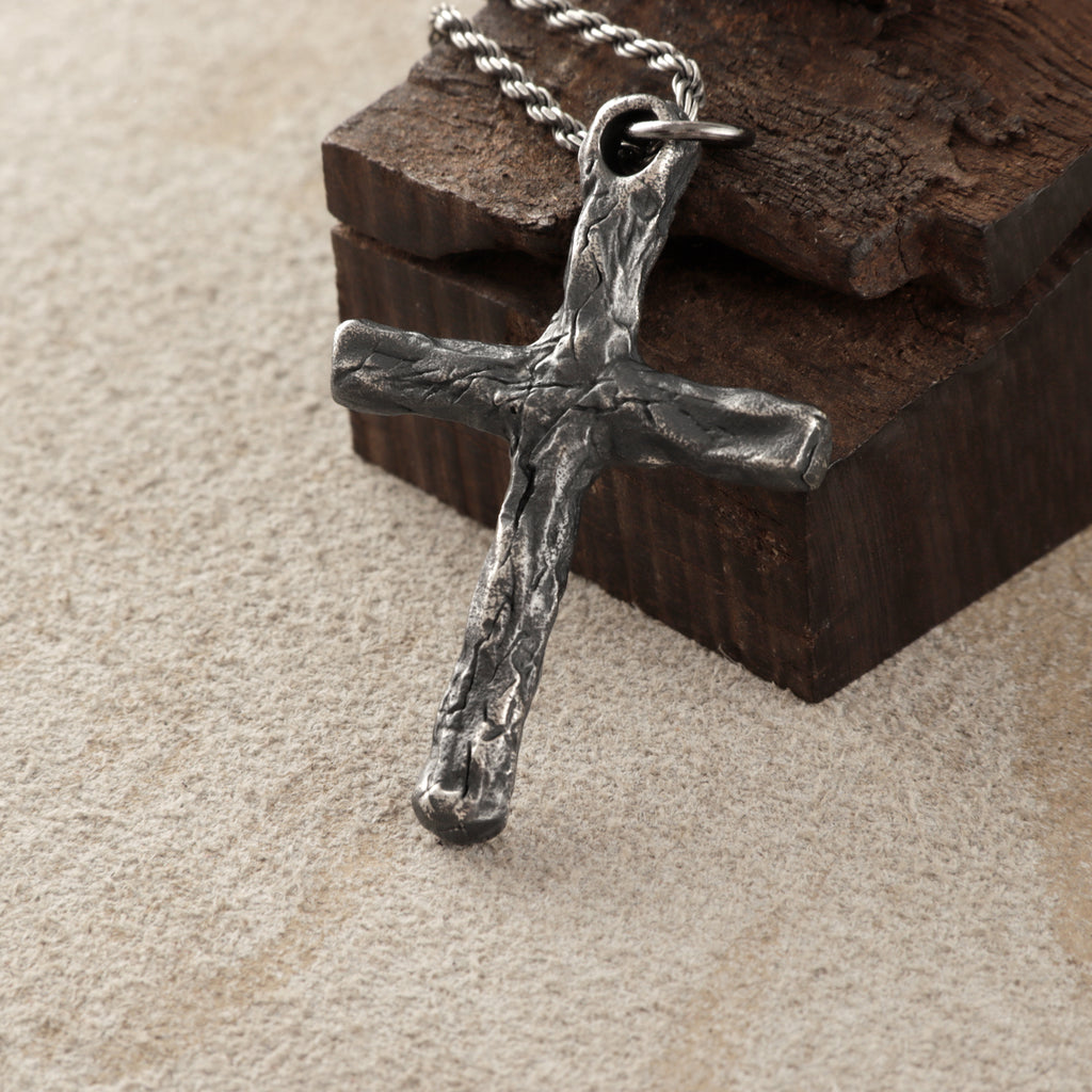925 Sterling Silver Rustic Textured Holy Cross Durable Faith Pendant Necklace