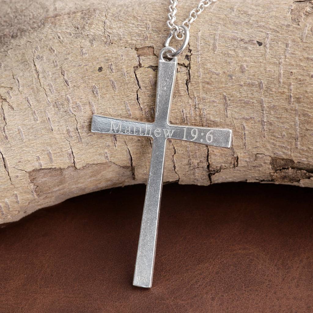 925 Sterling Silver Engravable Textured Cross Pendant Illuminated By Divine Grace